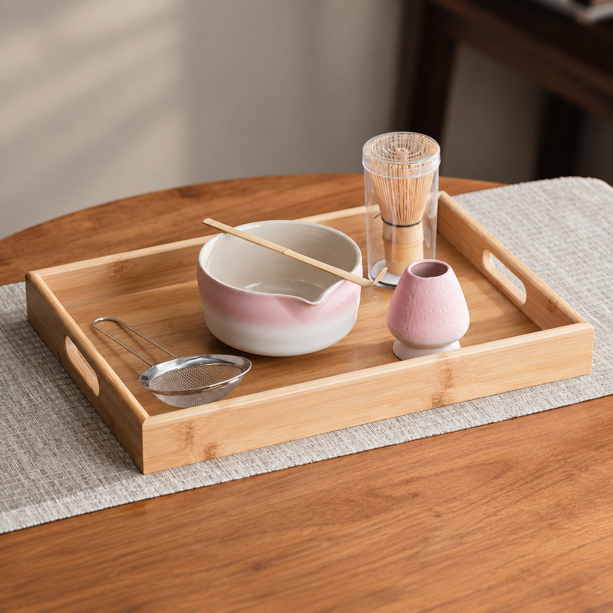Pink & White — Six-Piece Set with Tray