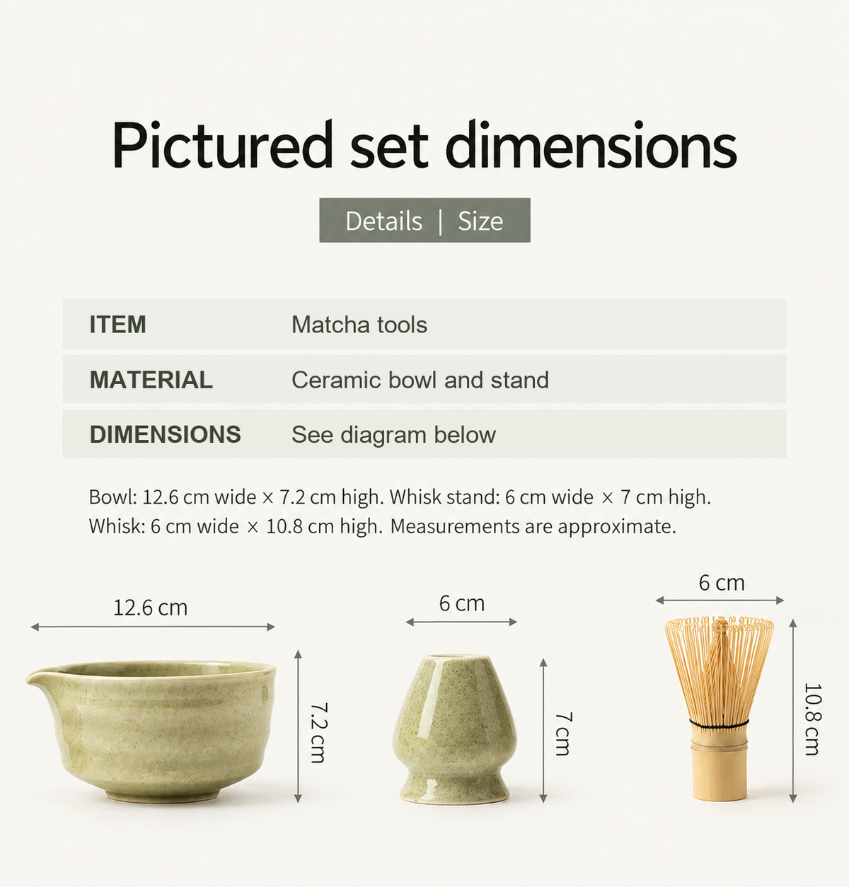 Pictured set dimensions