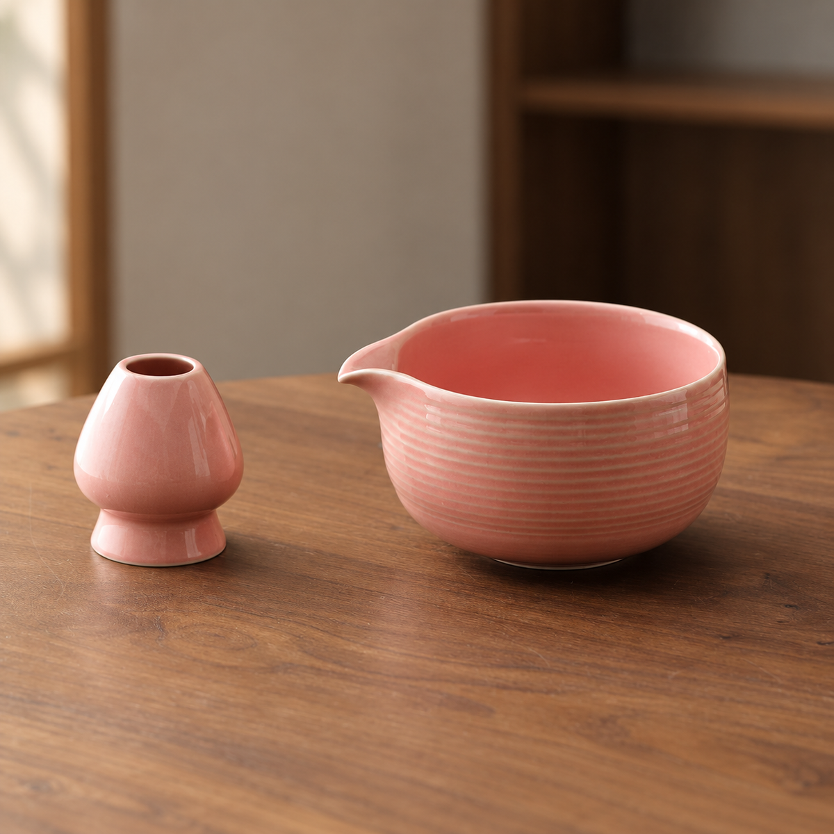 Pink — Ribbed Bowl & Whisk Stand