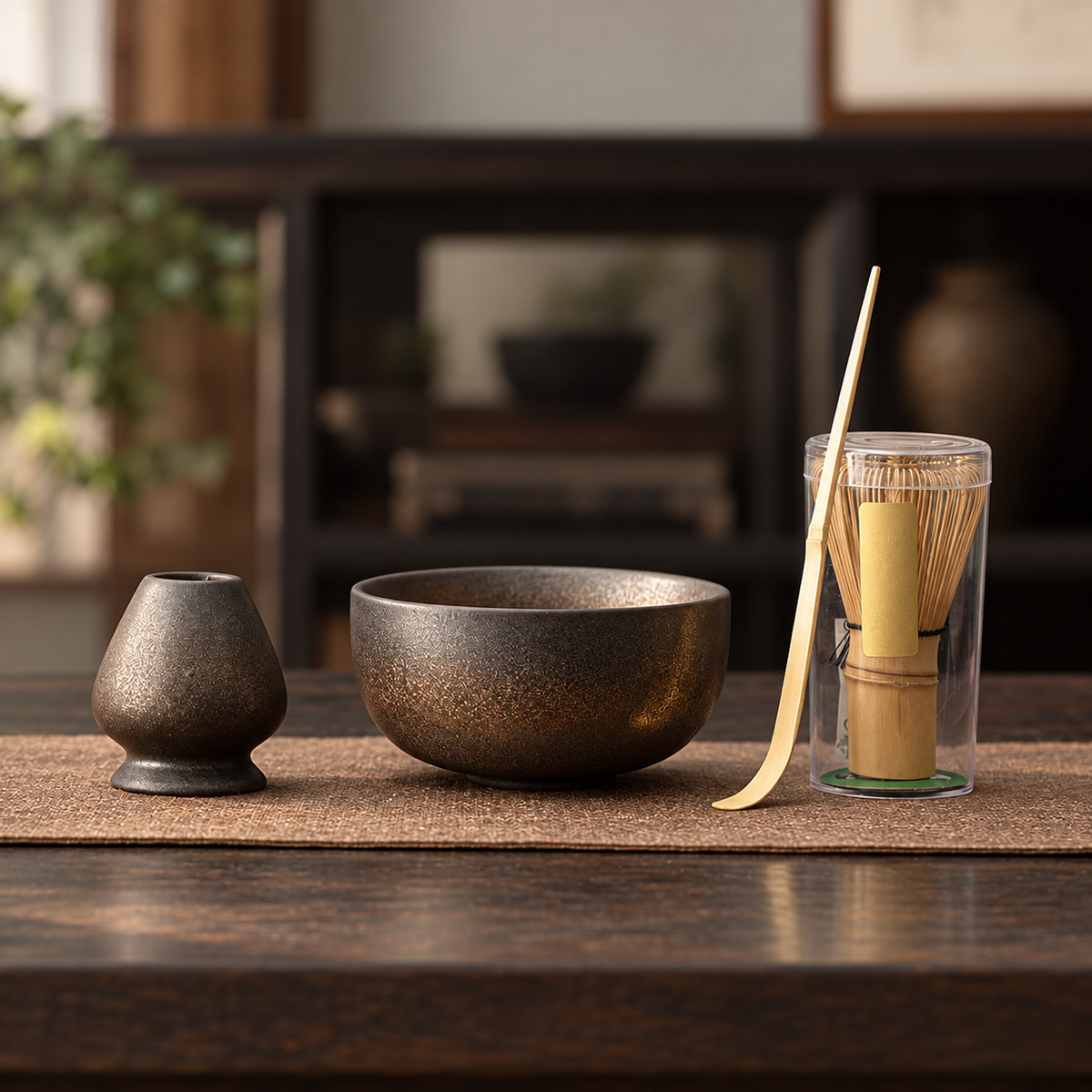 Half-Moon Bronze — Four-Piece Bamboo Whisk Set