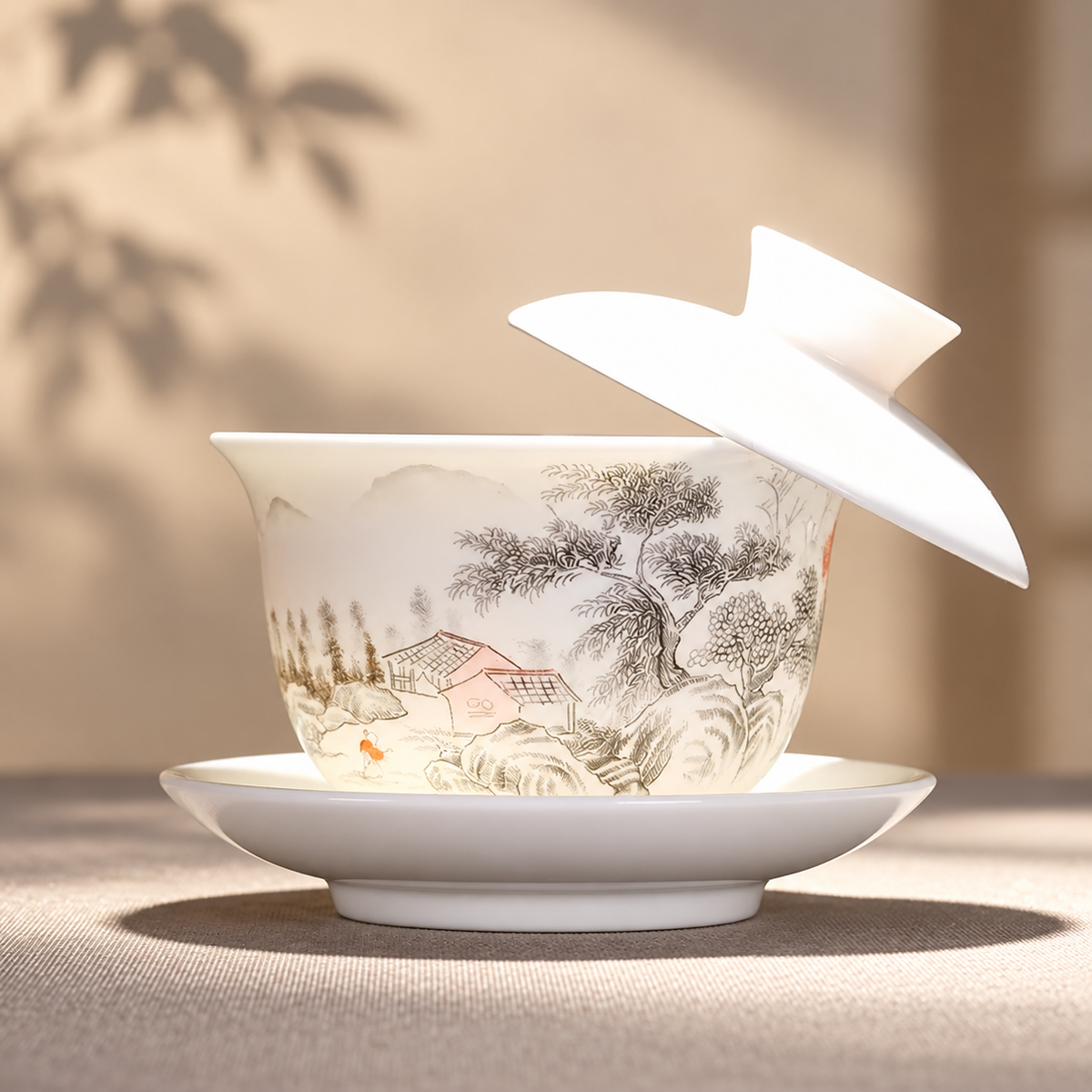 Illustrated Ceramic Gaiwans with Perched-Lid Scenes — image 5