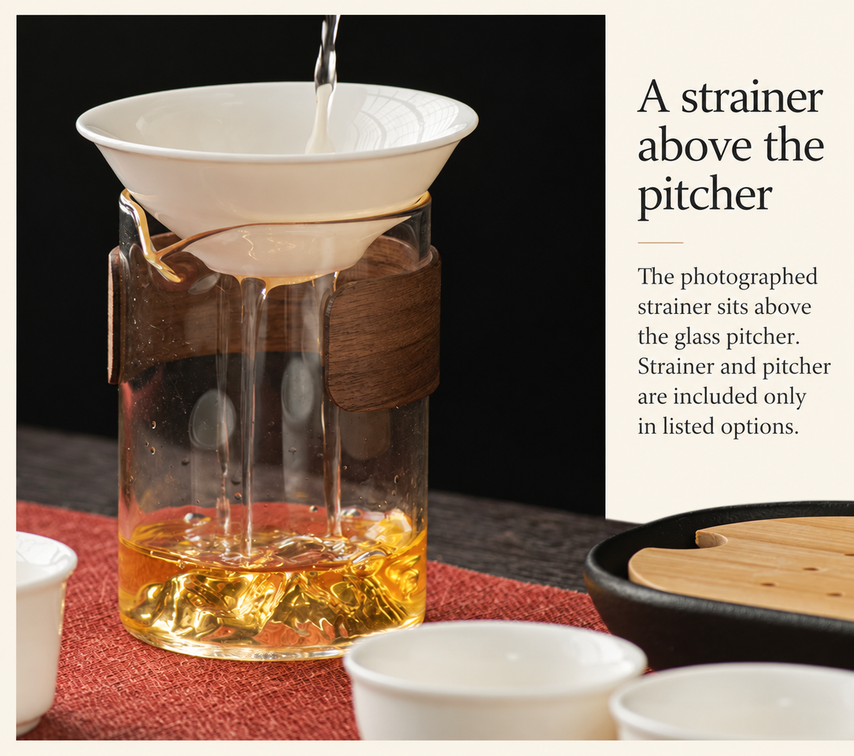 A strainer above the pitcher