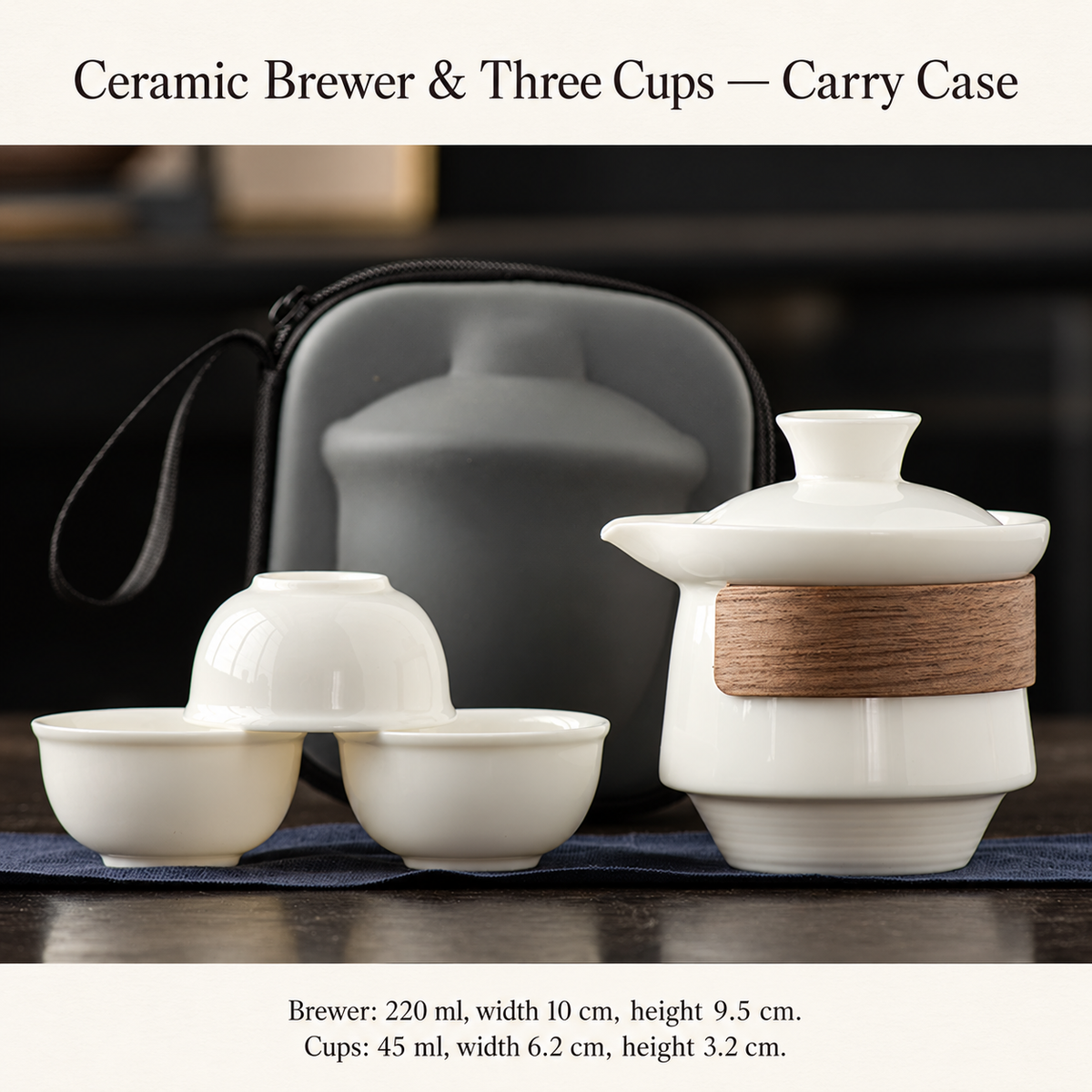 Ceramic Brewer & Three Cups — Carry Case