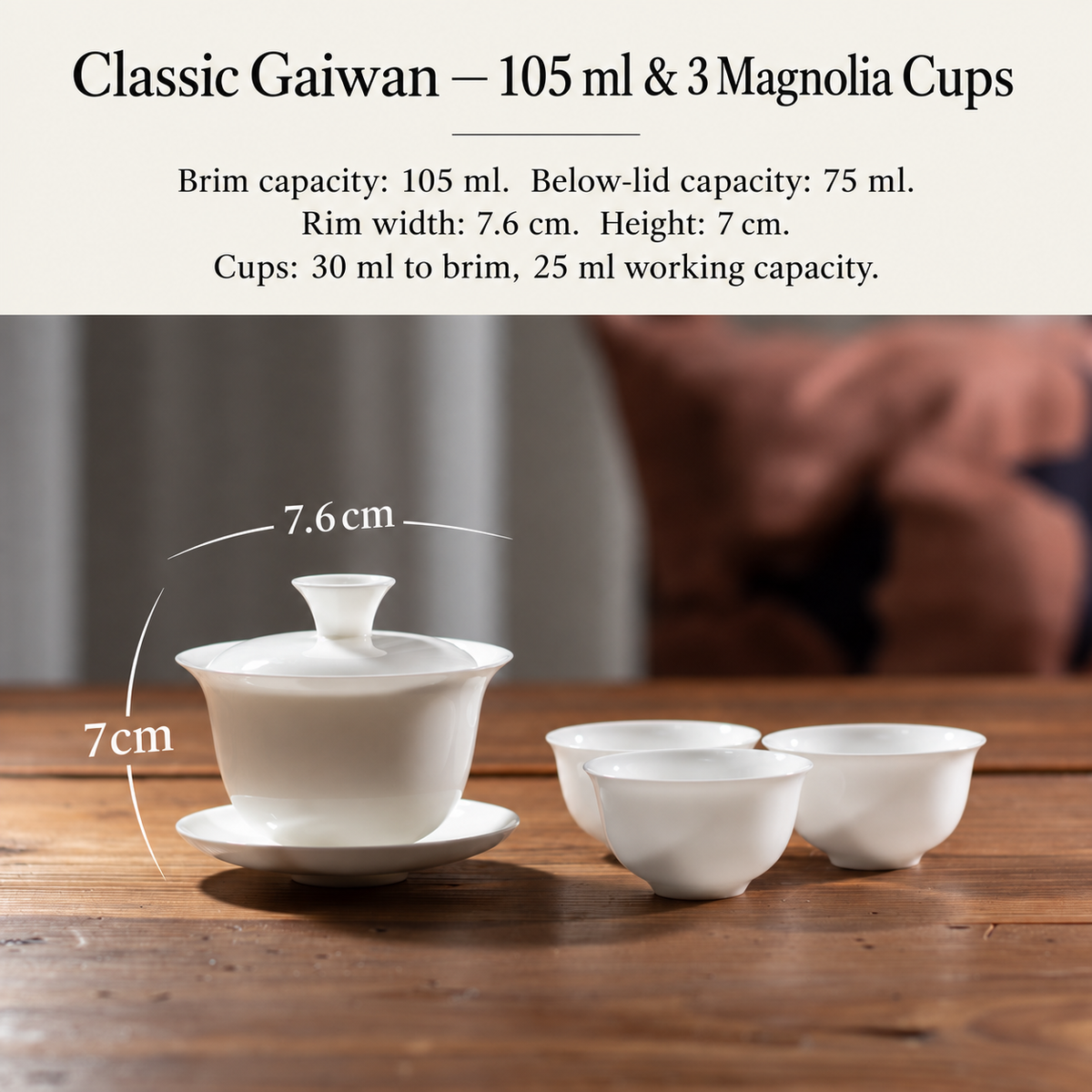Classic Gaiwan — 105 ml & 3 Magnolia Cups