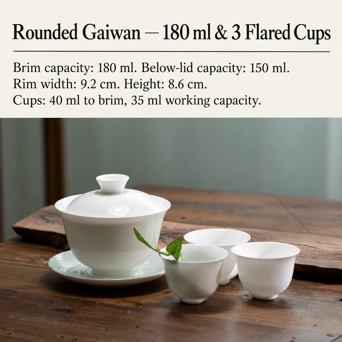 Rounded Gaiwan — 180 ml & 3 Flared Cups