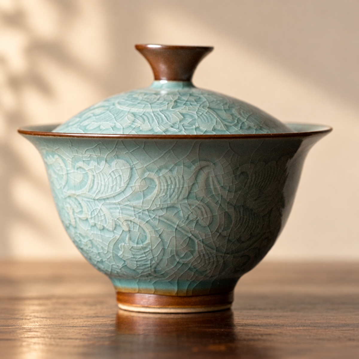 Carved Porcelain Gaiwan — Green or Beige — image 5