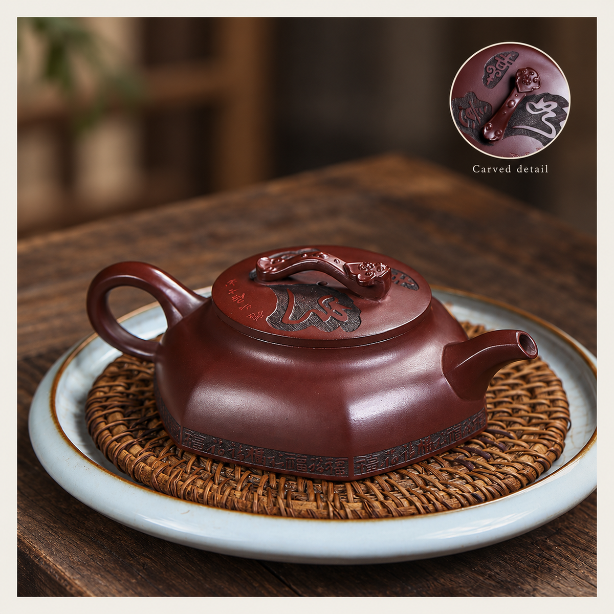 Ruyi Fu Burgundy Clay Teapot — image 4