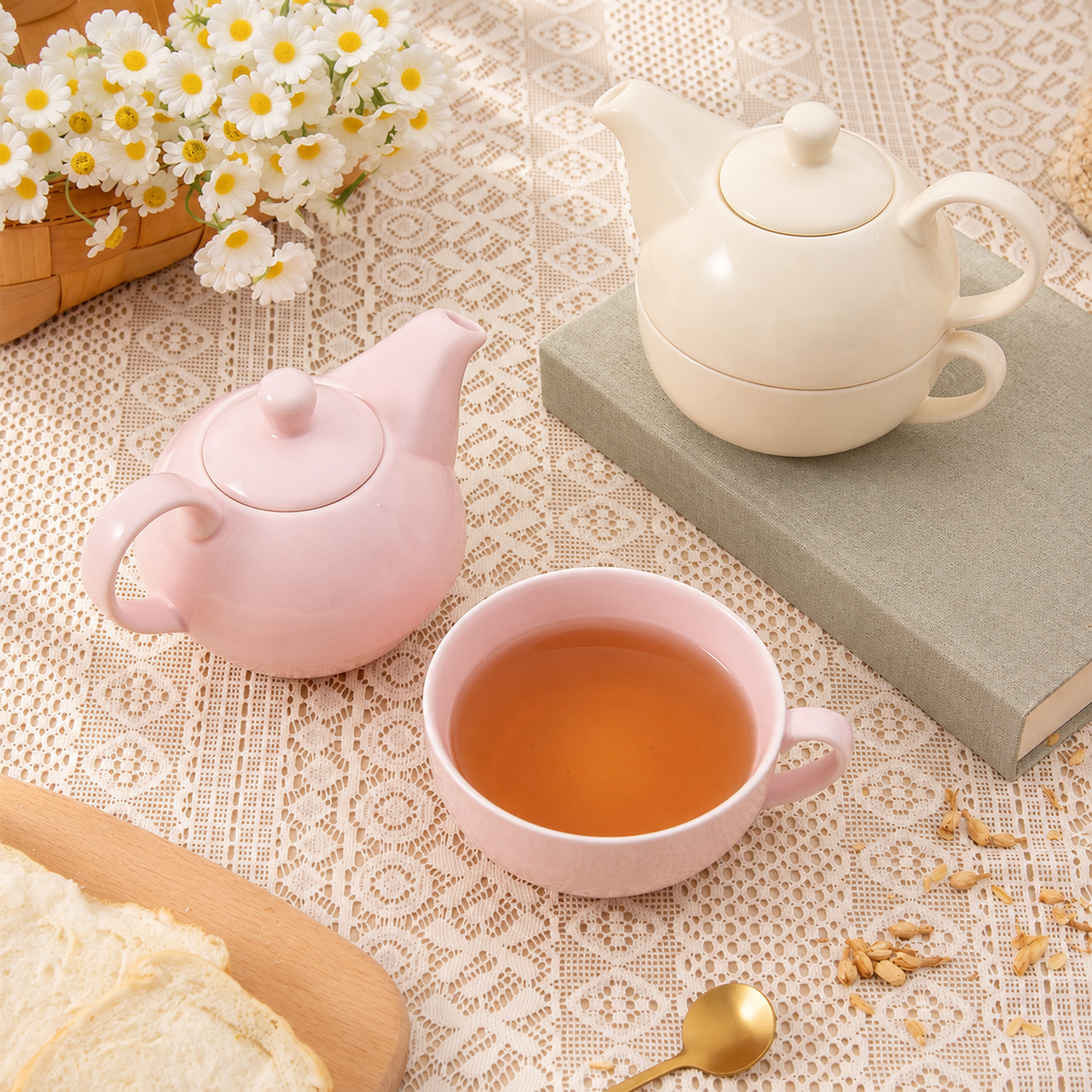 Rounded Ceramic Tea-for-One Set — image 4