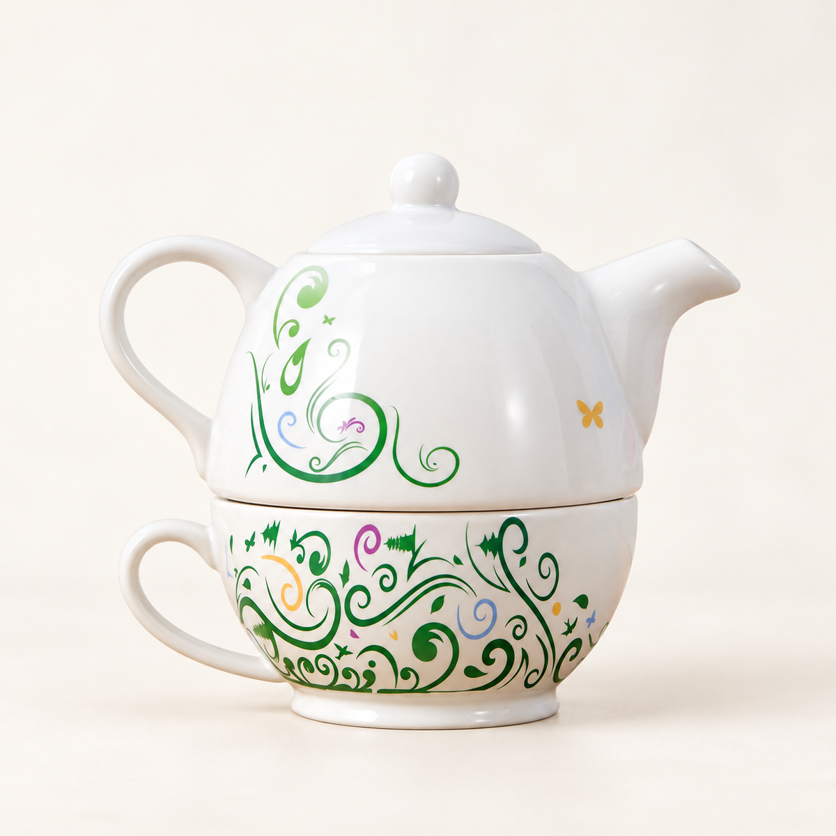 Green Scroll Ceramic Tea-for-One - source image 1
