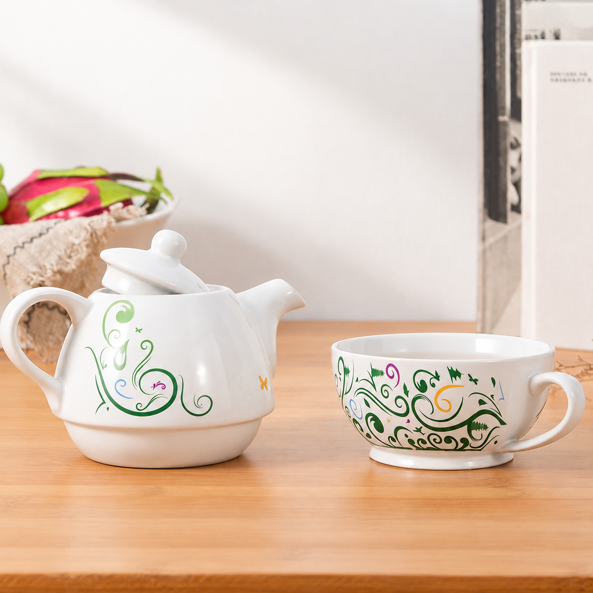 Green Scroll Ceramic Tea-for-One - source image 3