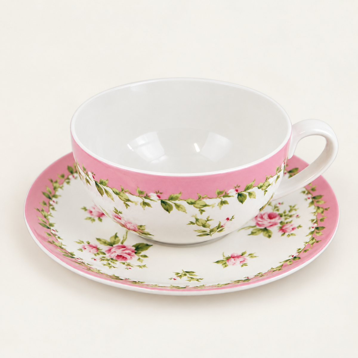 A cup with its matching saucer