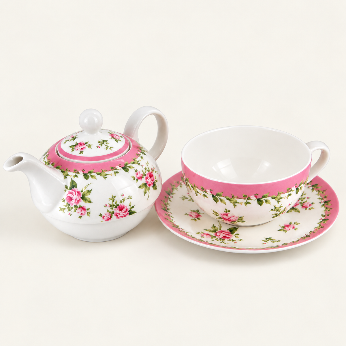 Rose-Pattern Ceramic Tea-for-One Set — image 2