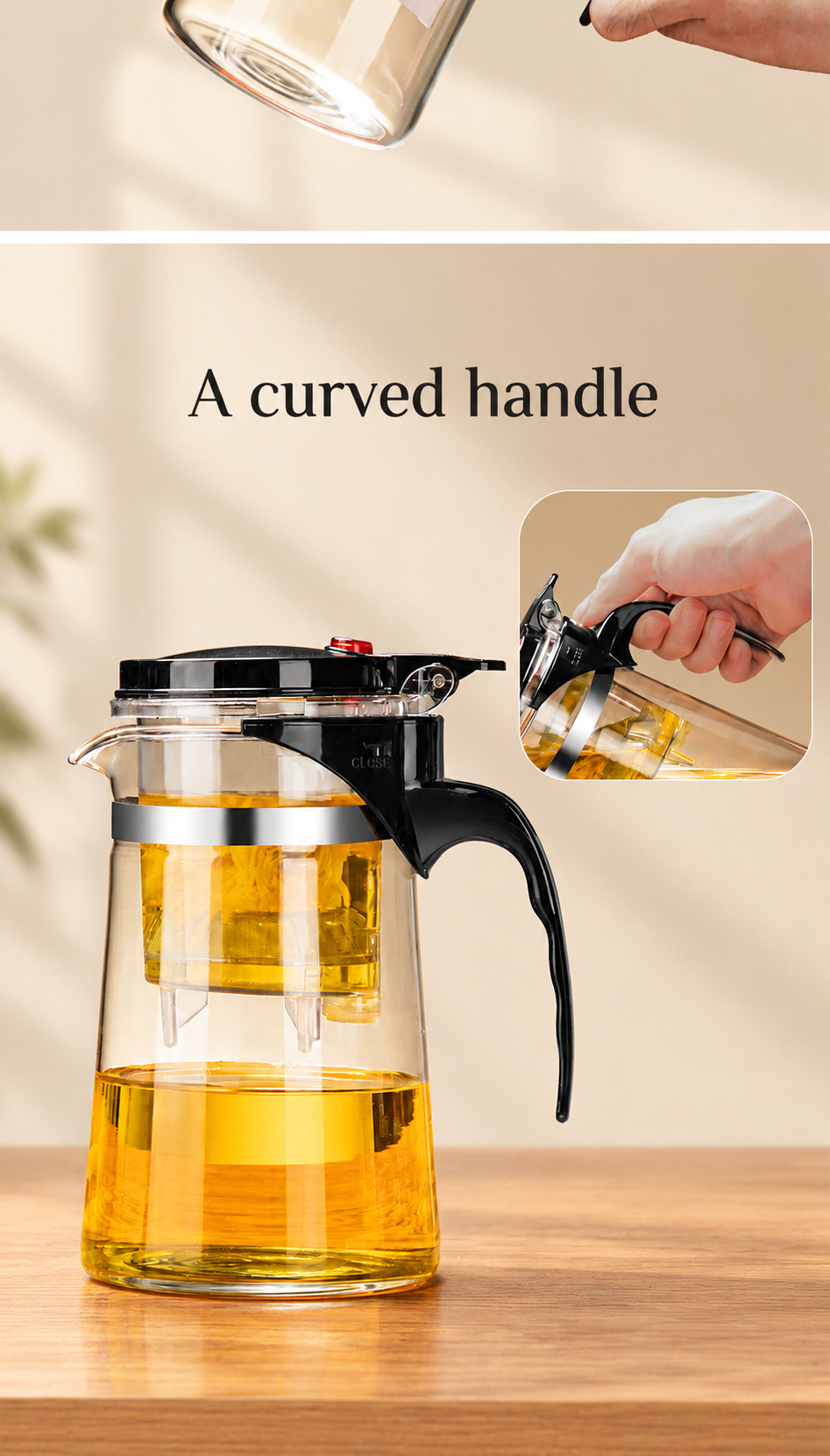 A curved handle