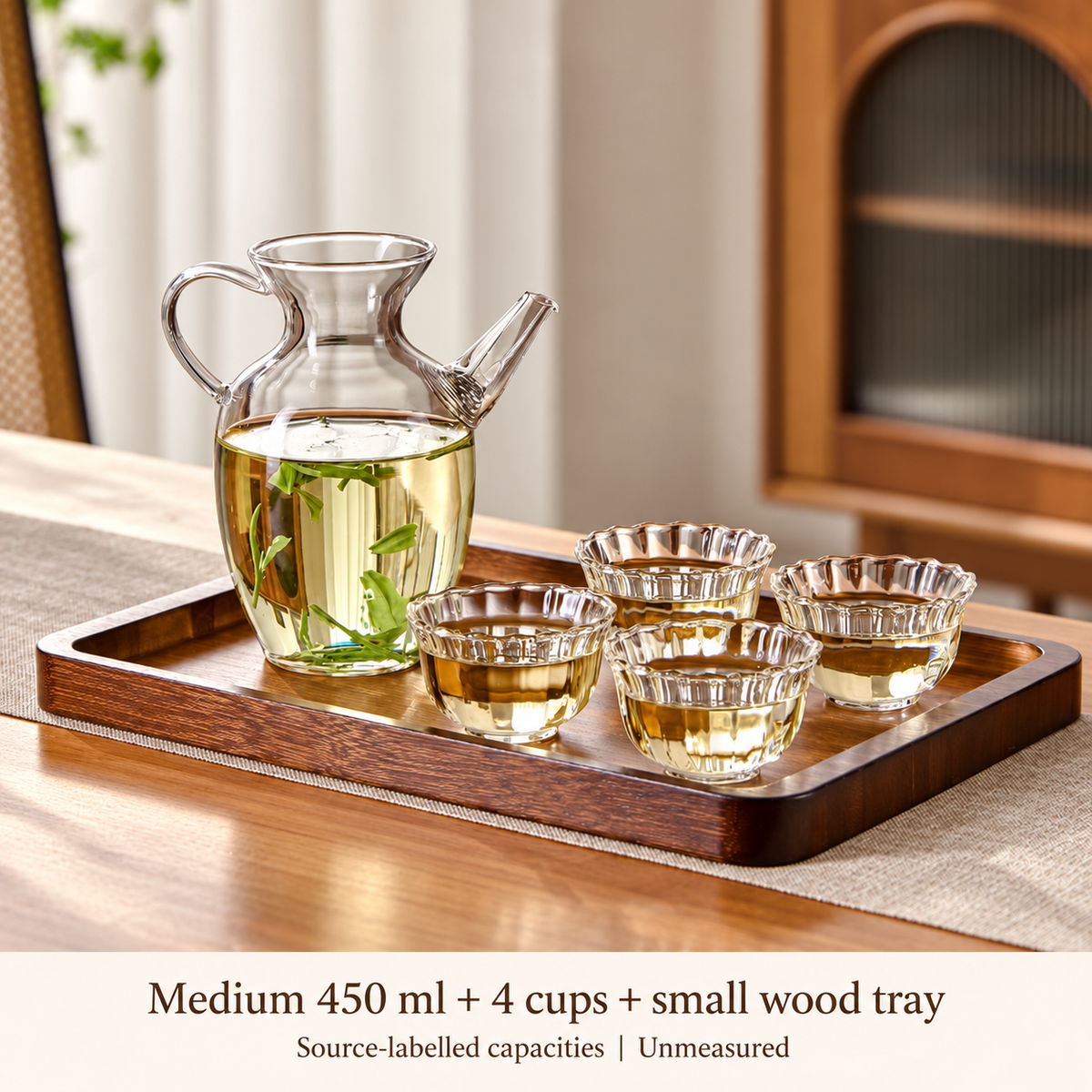 Medium 450 ml + 4 cups + small wood tray