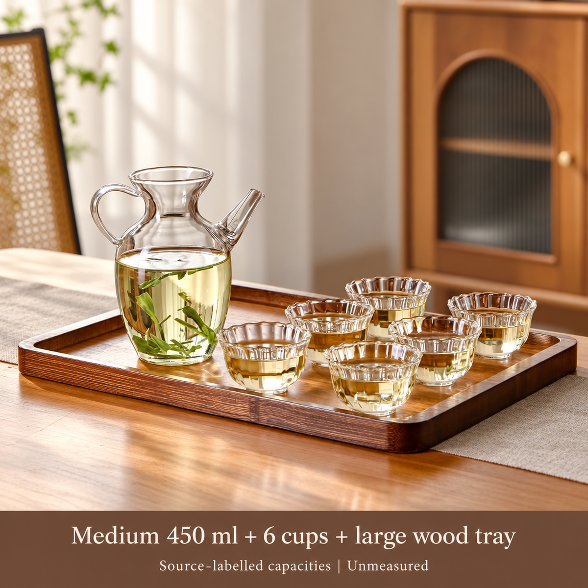 Medium 450 ml + 6 cups + large wood tray