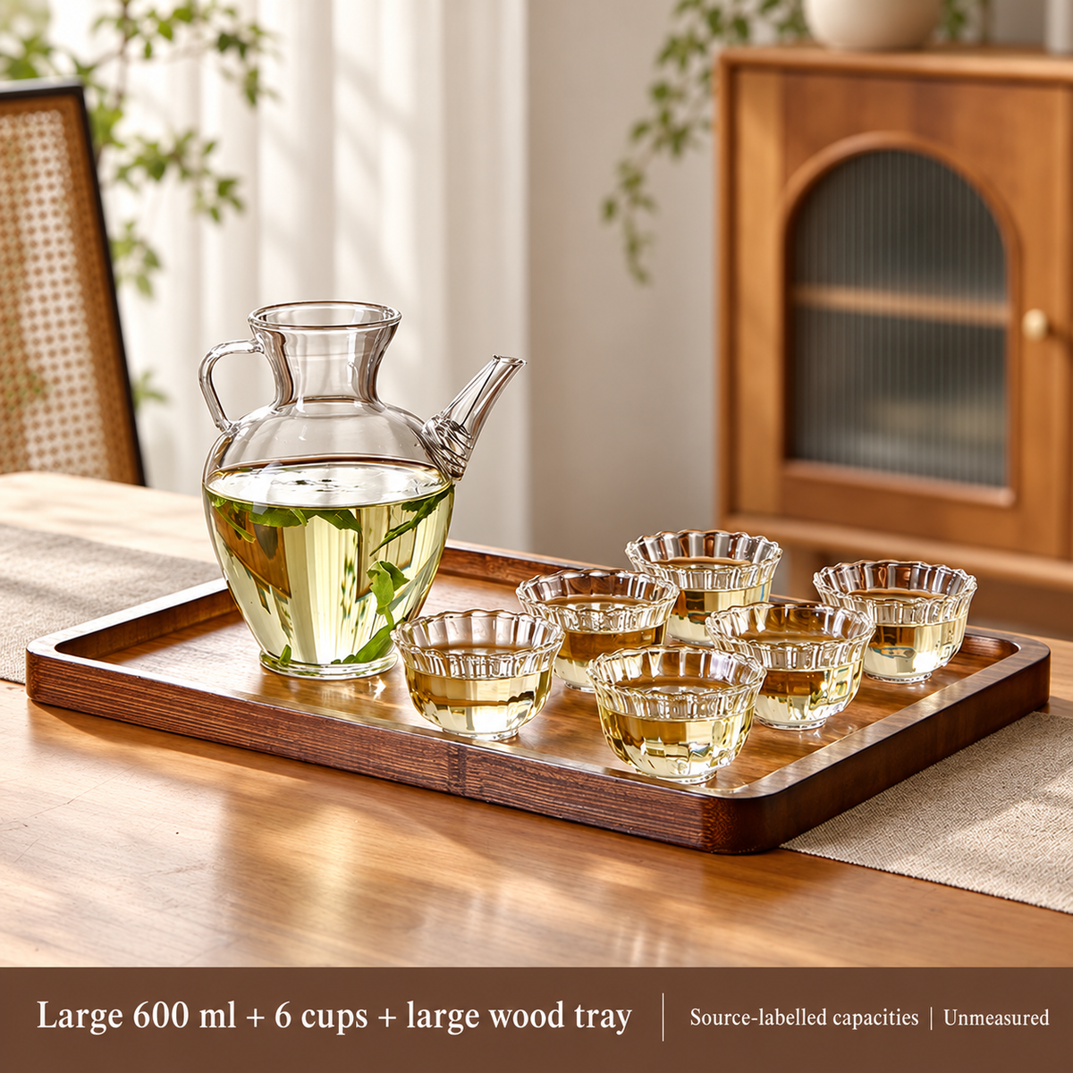 Large 600 ml + 6 cups + large wood tray