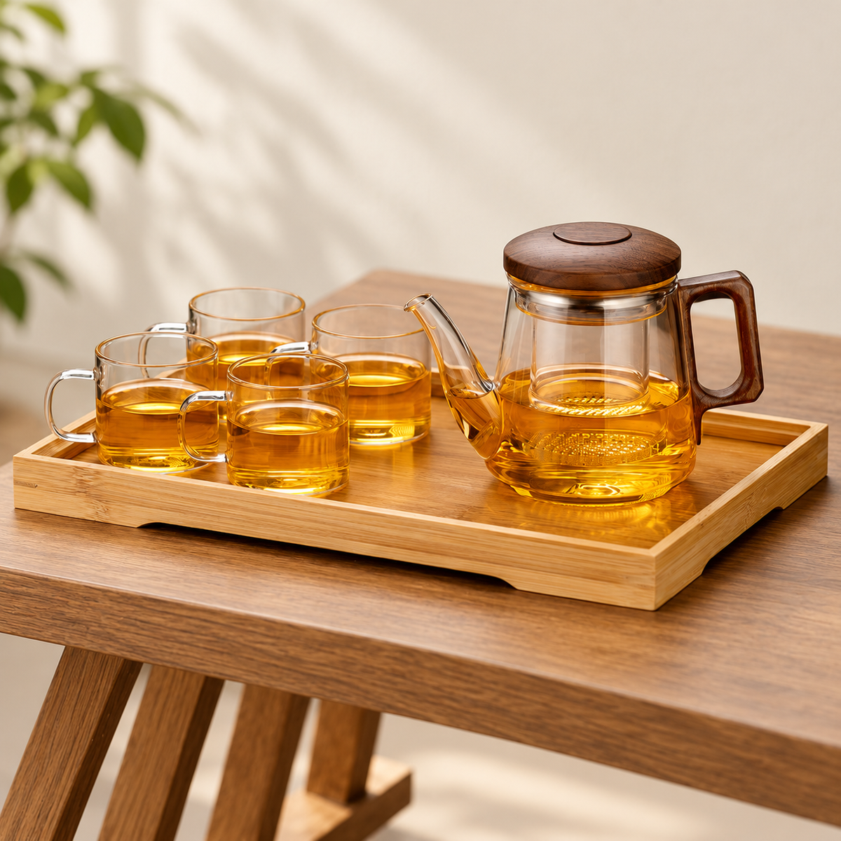 Qingya / long spout / 600 ml + 4 cups + tray / source-labelled capacity