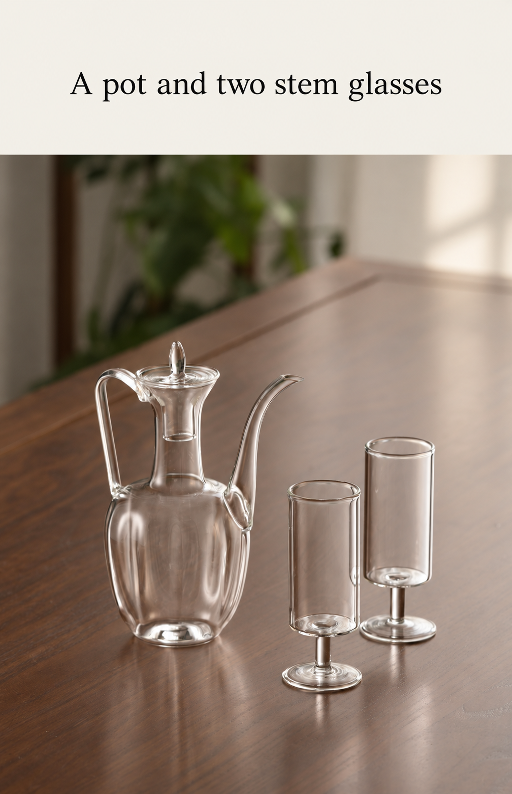A pot and two stem glasses