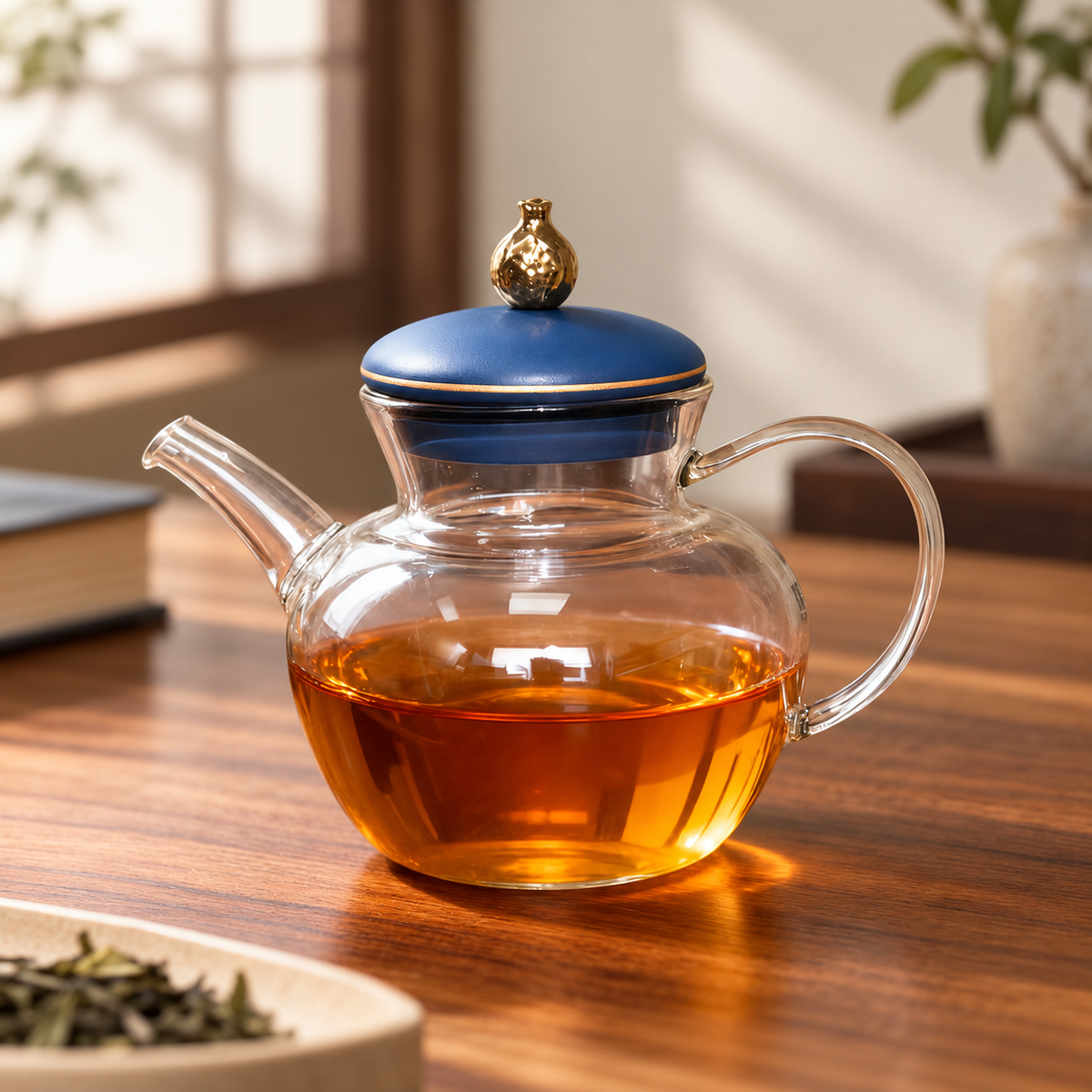 Hua Qing / clear handle / blue pomegranate lid