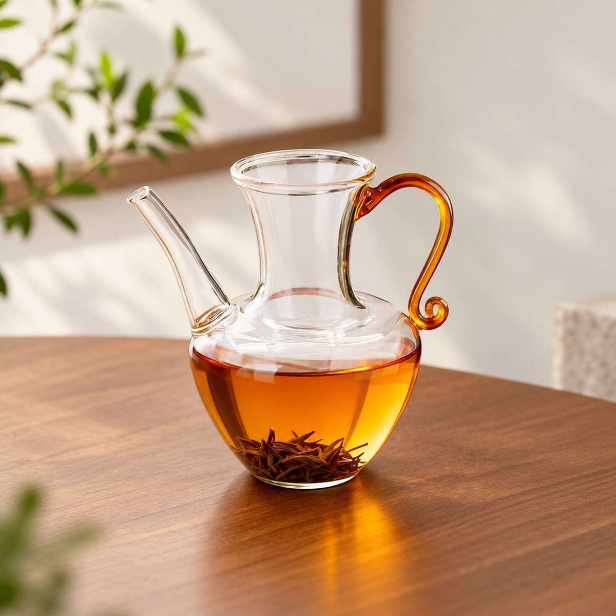 Qing Yu / orange curled handle / open ewer