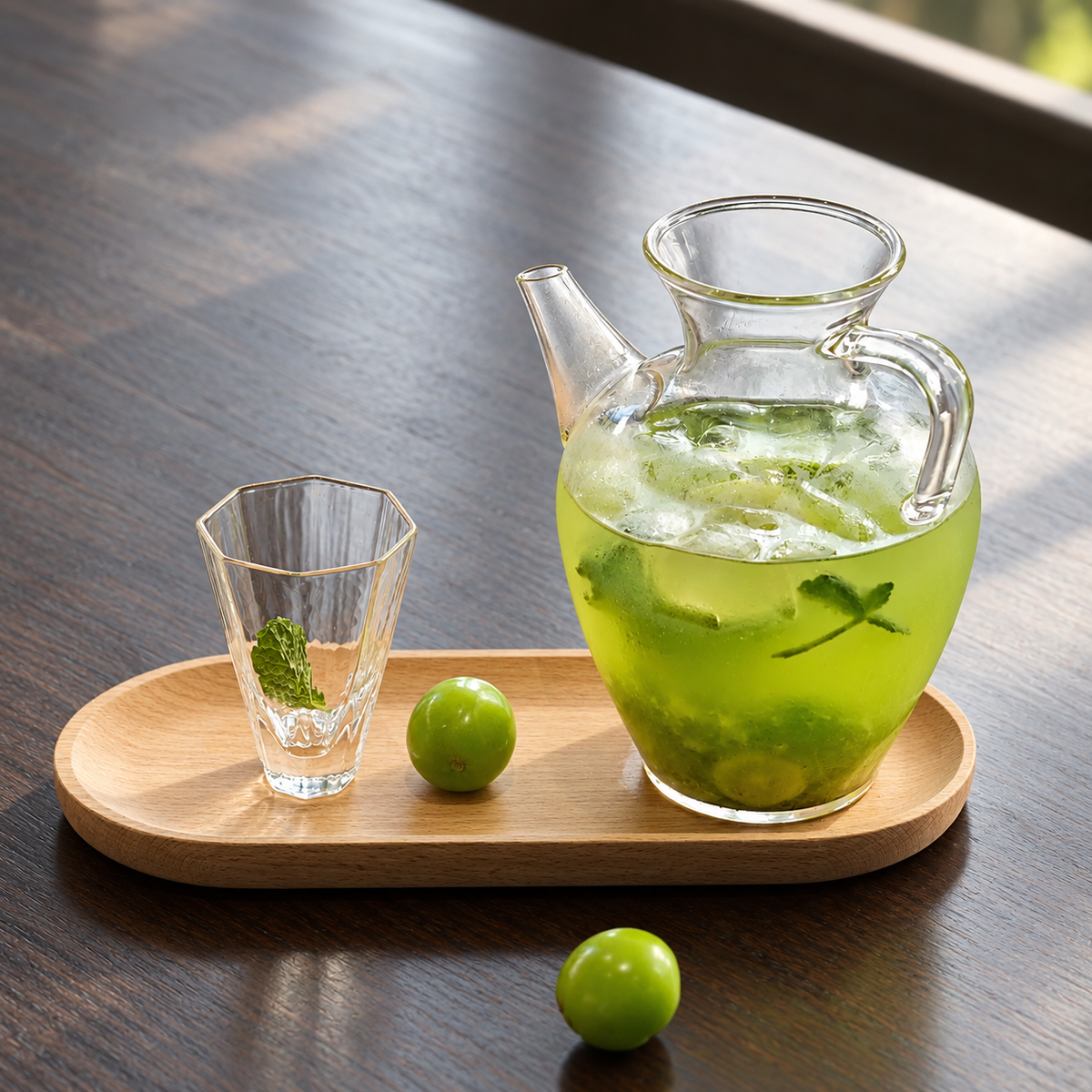 Natural oval tray + open pitcher + octagonal tumbler