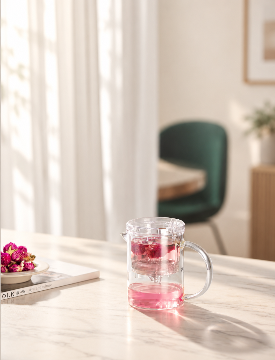 Colour, held in clear glass