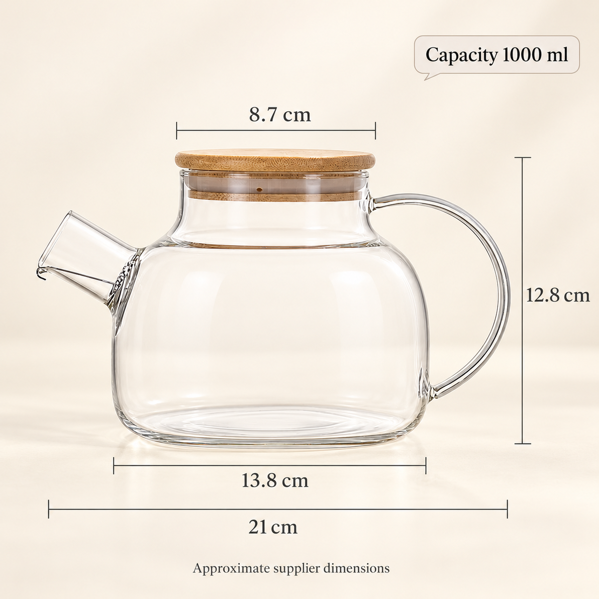 Clear bamboo-lid teapot / 1 L
