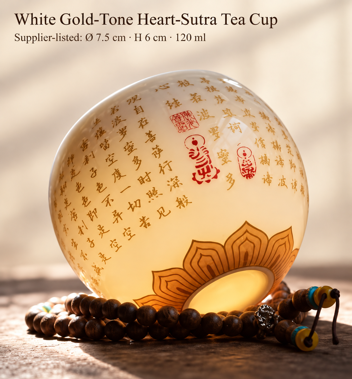 White Gold-Tone Heart-Sutra Tea Cup