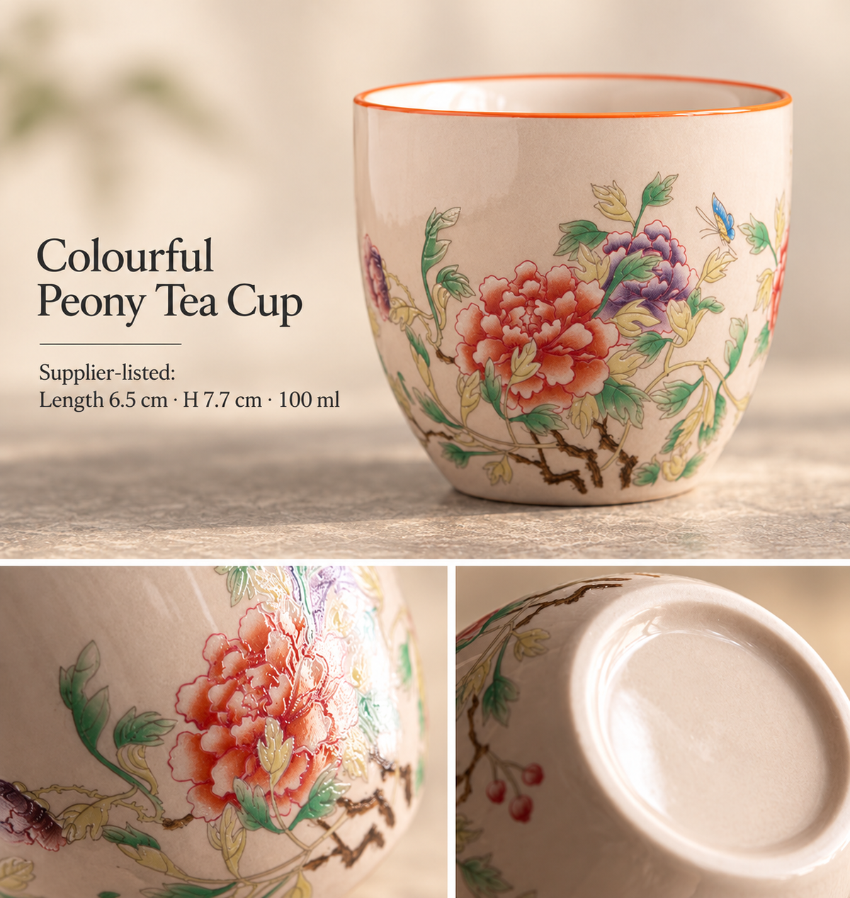 Colourful Peony Tea Cup