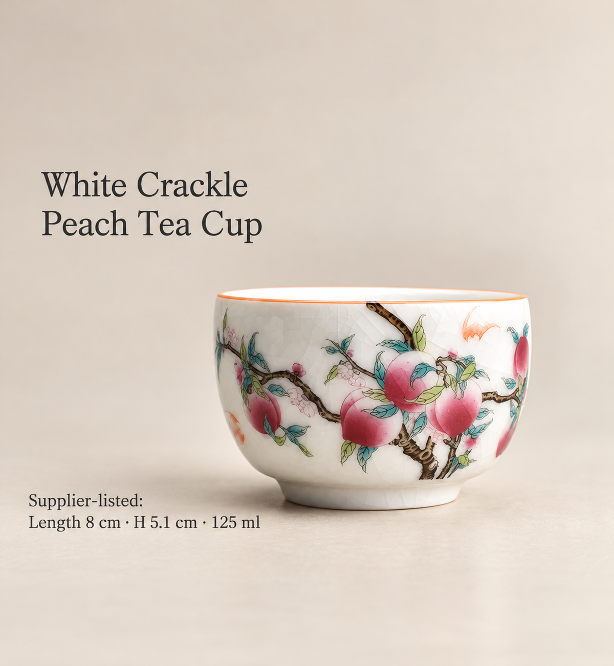 White Crackle Peach Tea Cup
