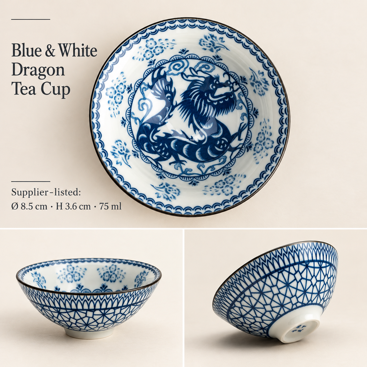 Blue & White Dragon Tea Cup