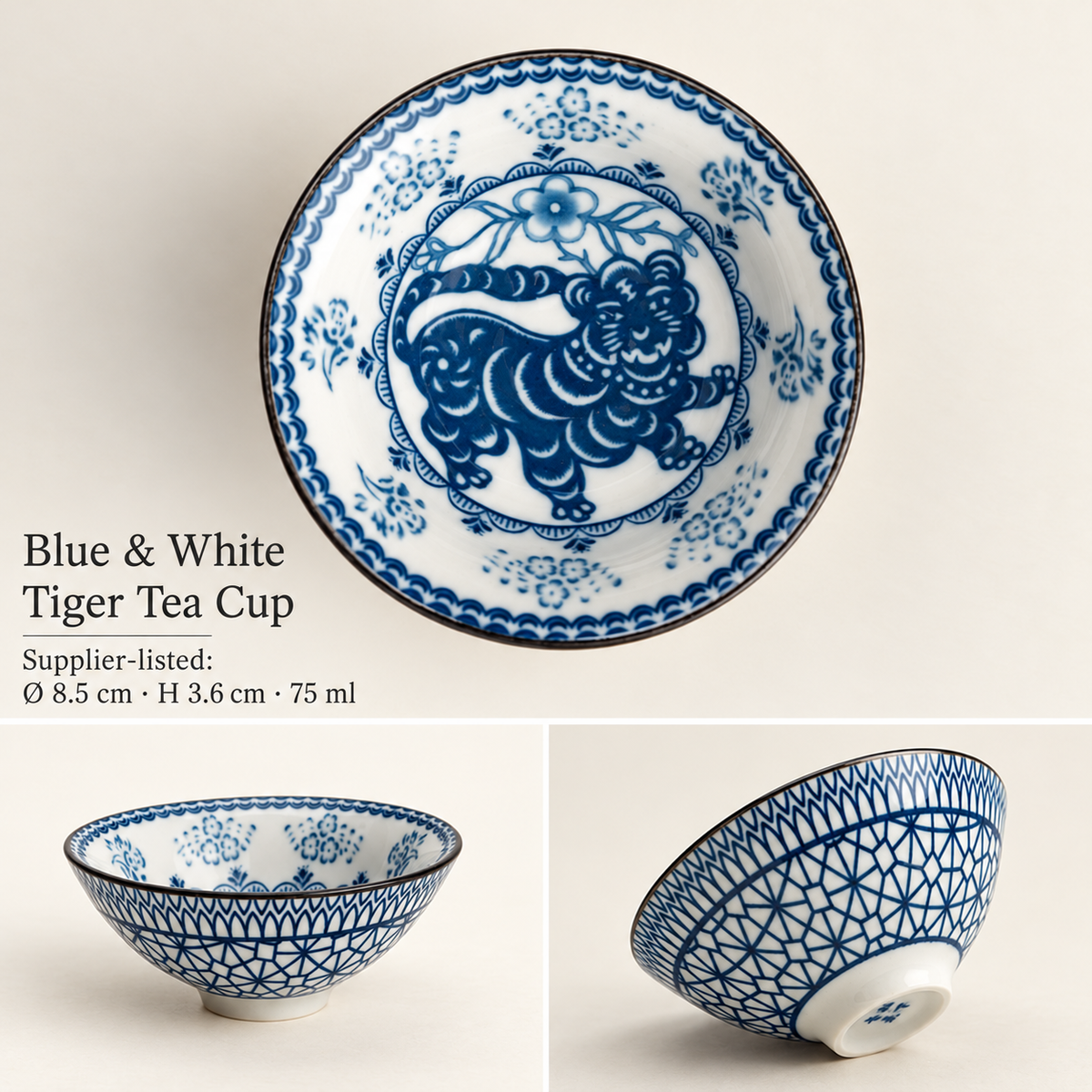 Blue & White Tiger Tea Cup