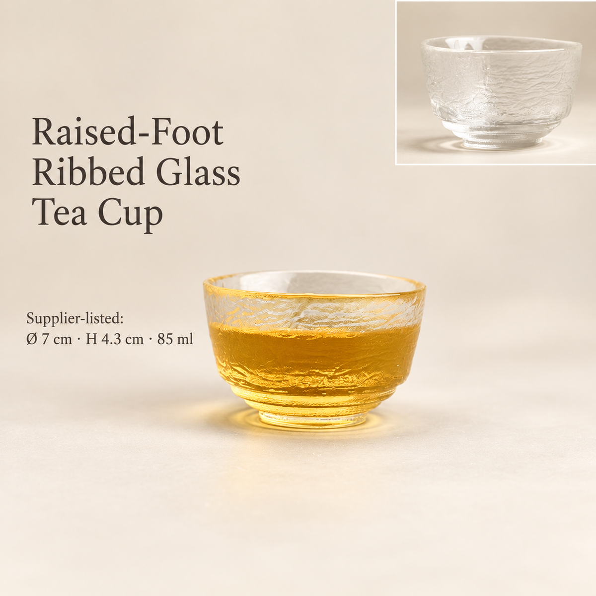 Raised-Foot Ribbed Glass Tea Cup