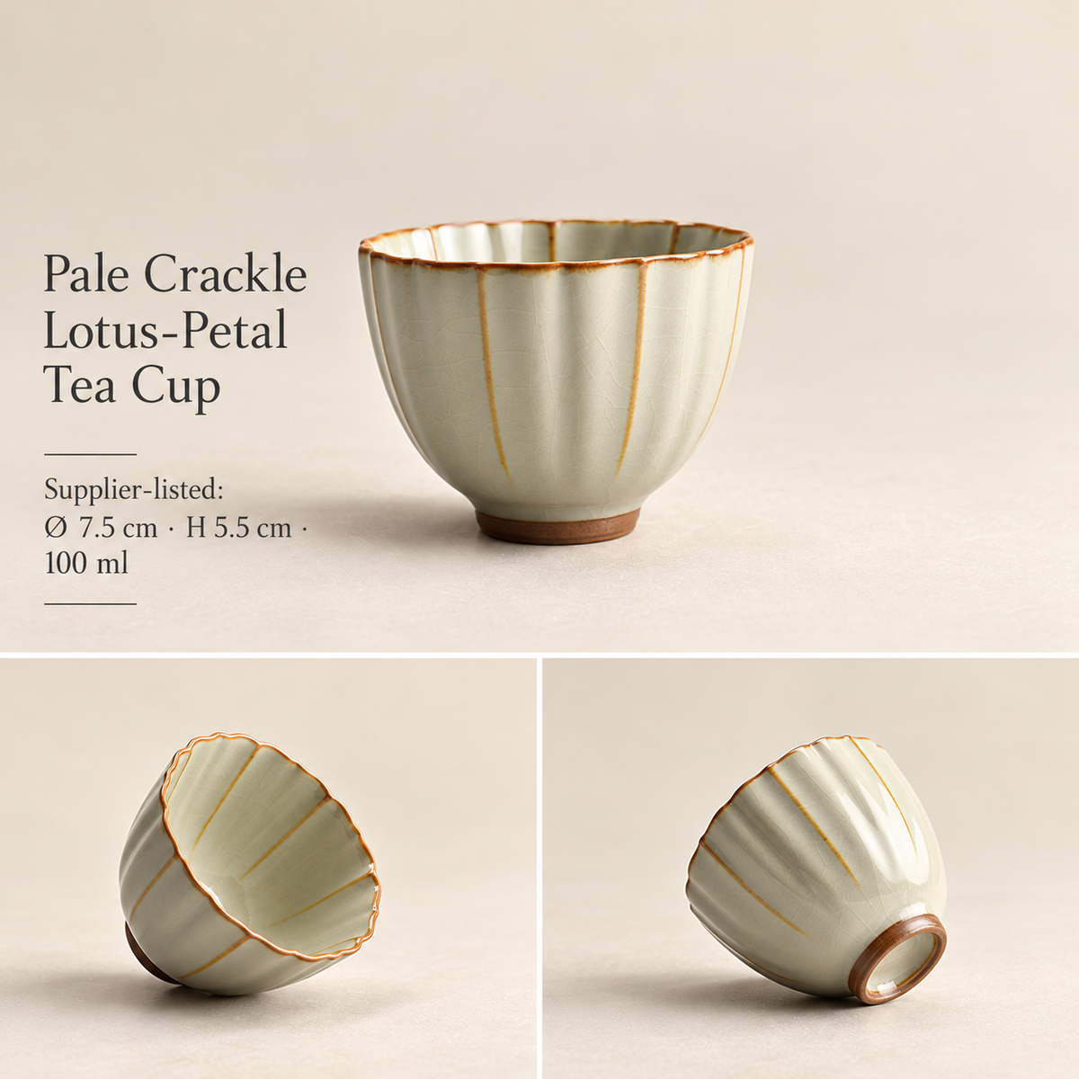 Pale Crackle Lotus-Petal Tea Cup