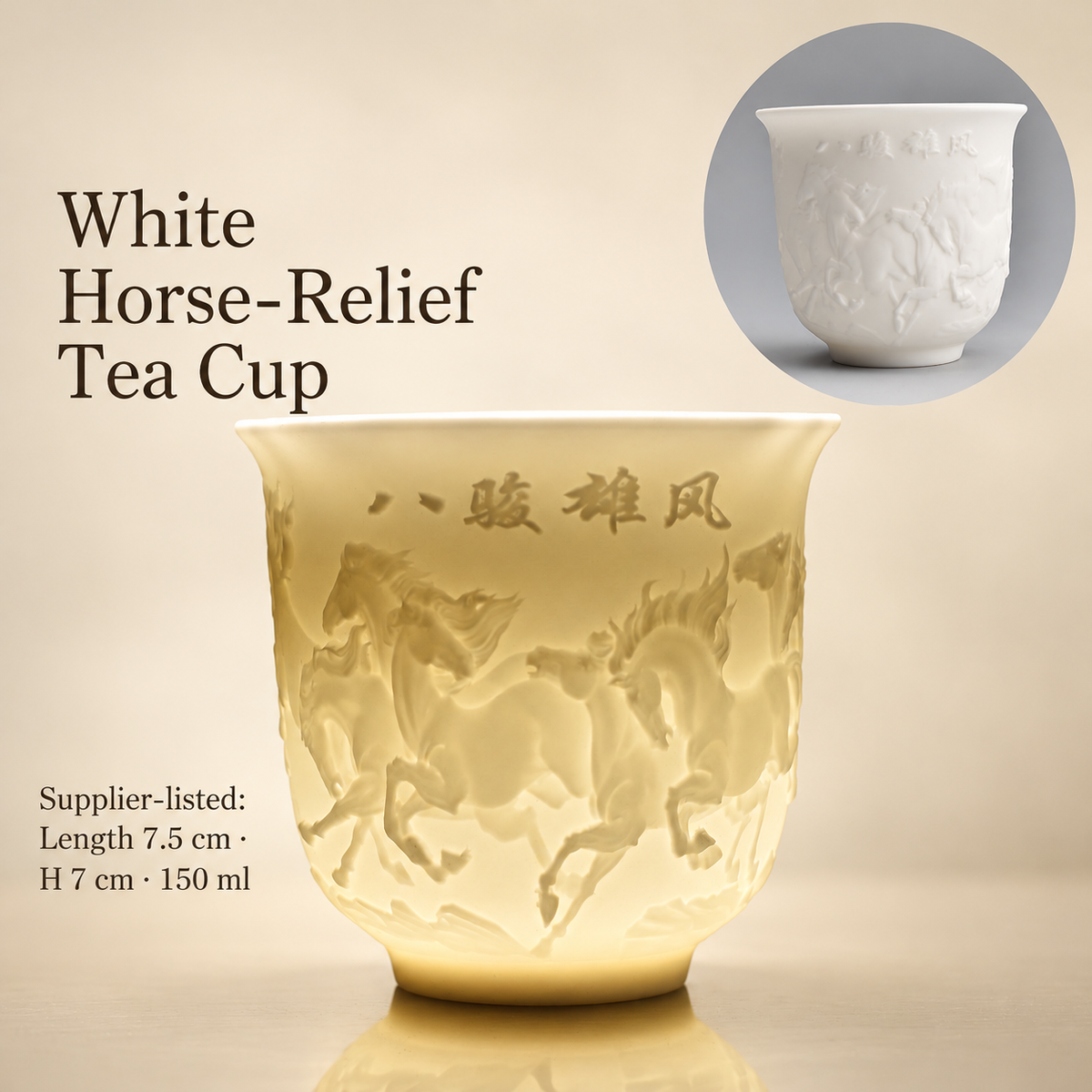 White Horse-Relief Tea Cup