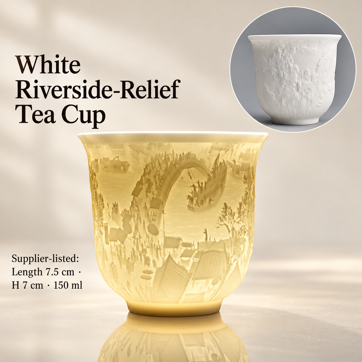 White Riverside-Relief Tea Cup