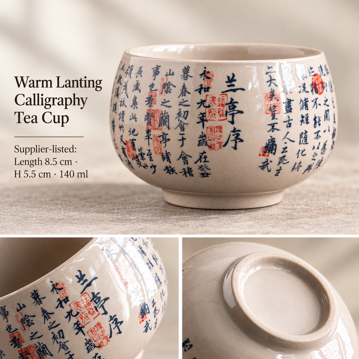 Warm Lanting Calligraphy Tea Cup