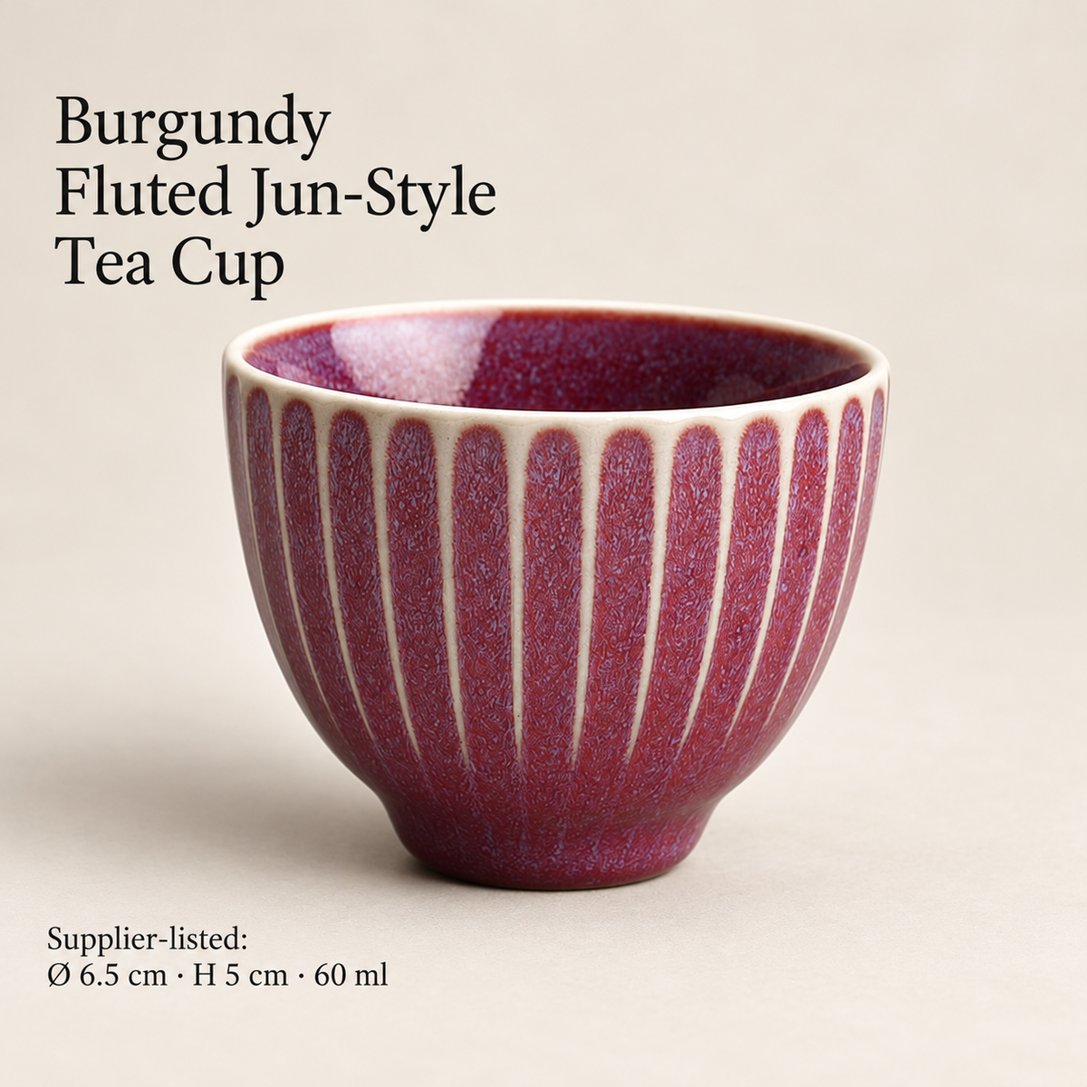 Burgundy Fluted Jun-Style Tea Cup
