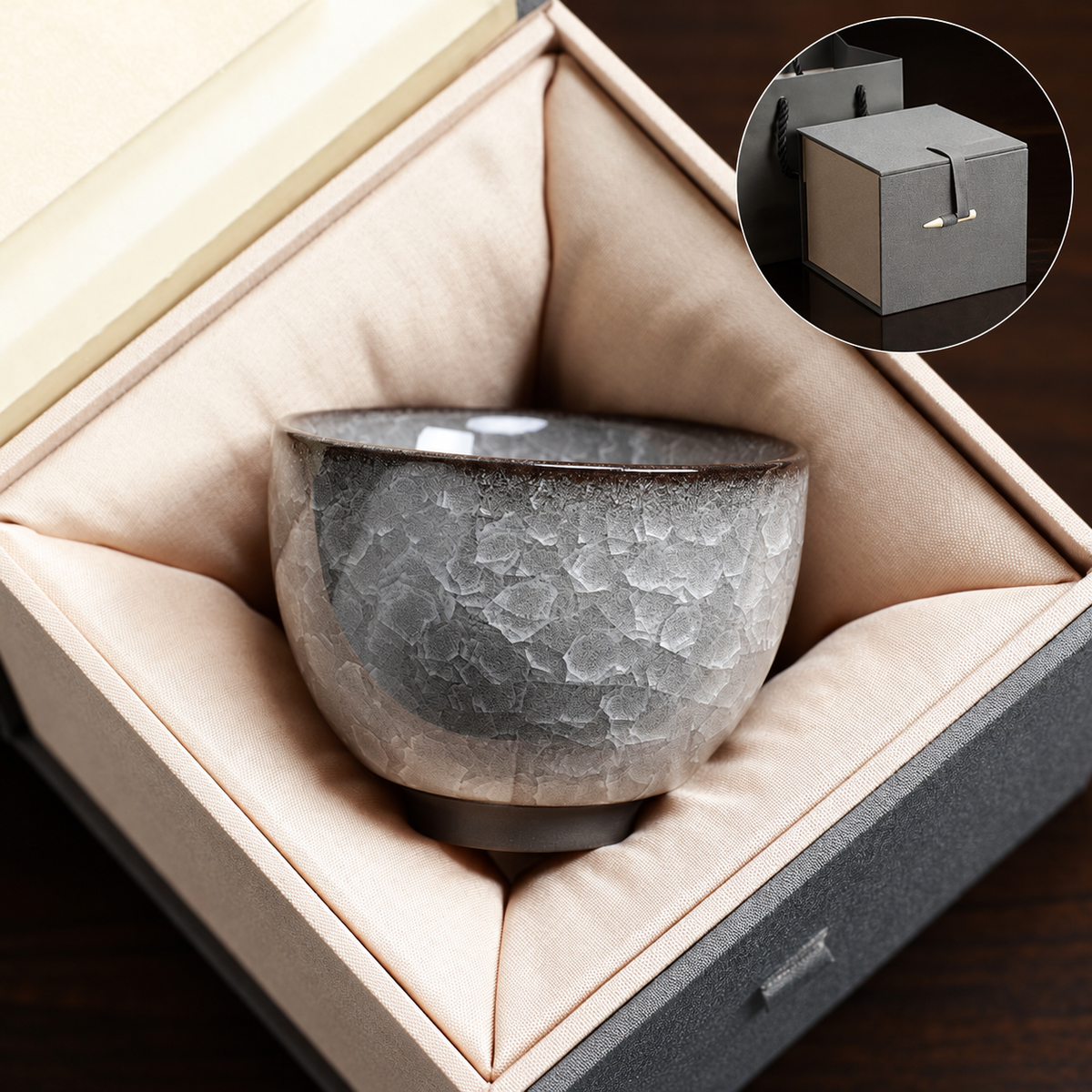 Meiren / Bowl cup / Single cup in blue-grey box