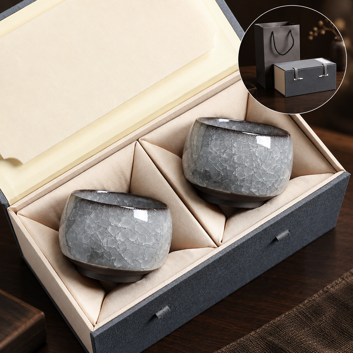 Chanding / Rounded cup / Two cups in blue-grey box