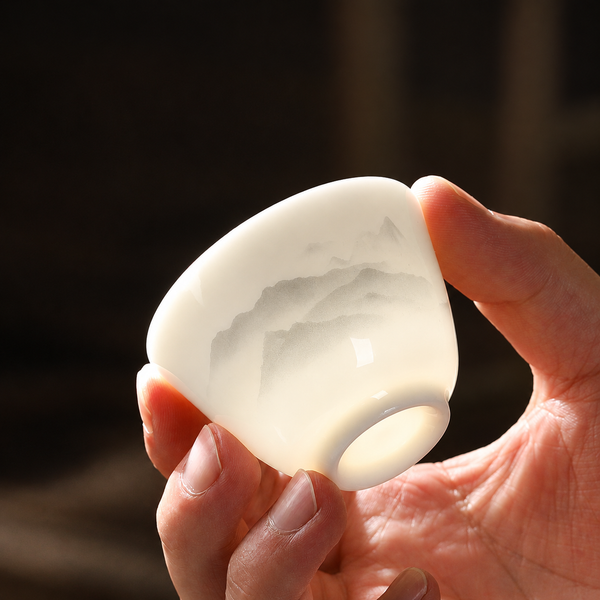 White Porcelain Tea Cups with Quiet Motifs