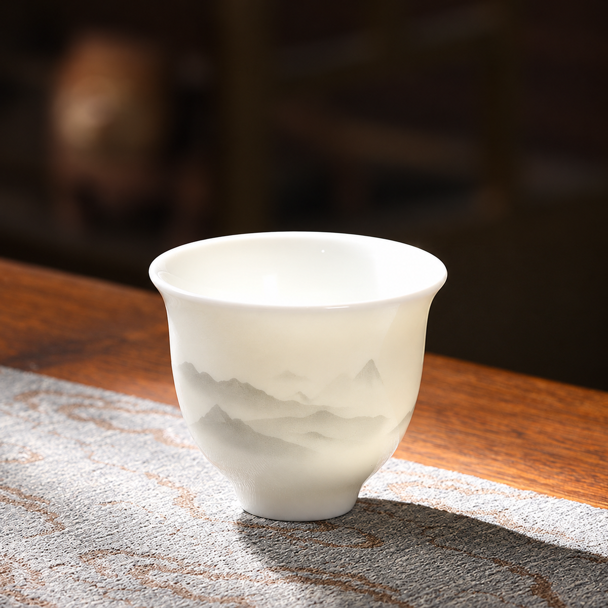 Linglan / Cream-white porcelain / Misty grey mountains / Single cup