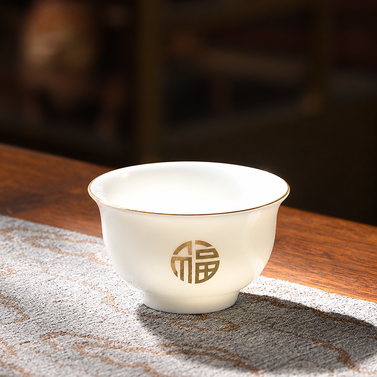 Yulan / Cream-white porcelain / Fu motif / Single cup