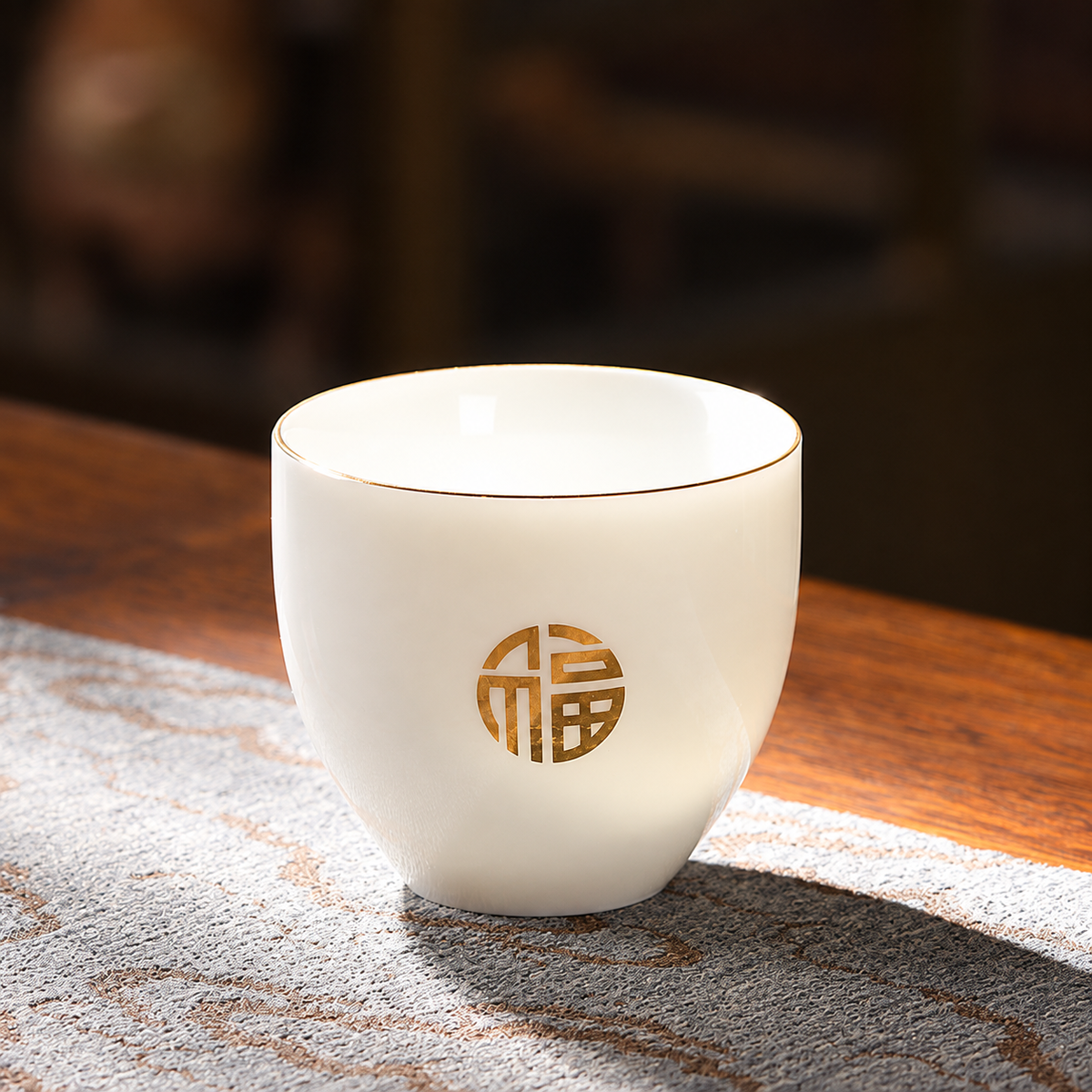 Yunchuan / Cream-white porcelain / Fu motif / Single cup