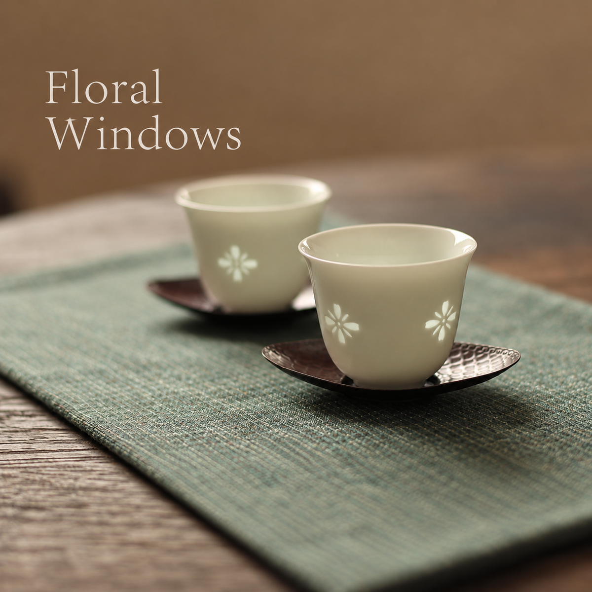 Floral Celadon Cups, Gaiwan & Teapot — image 4