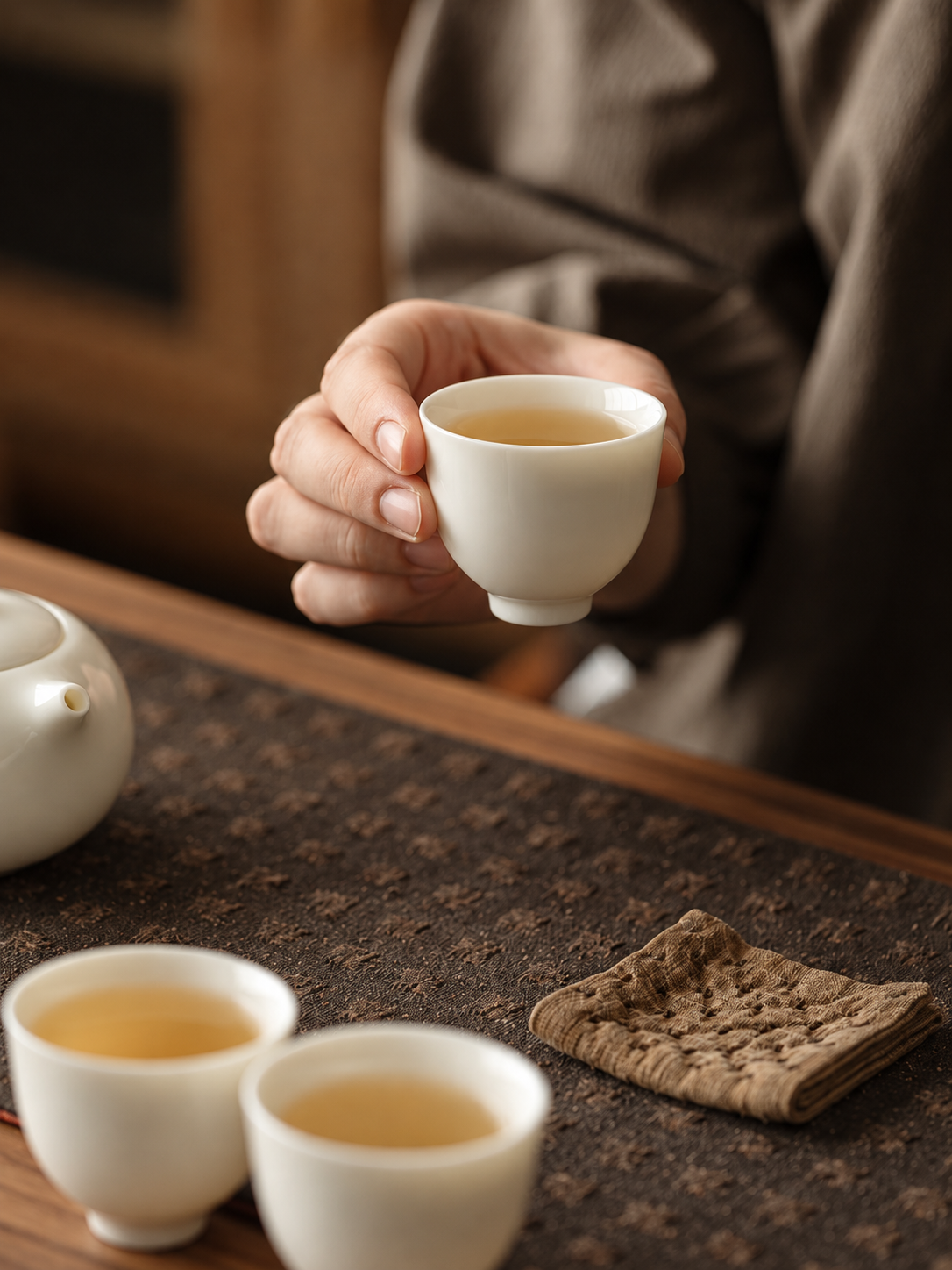 White Porcelain Tea Cups in Small Forms — image 2