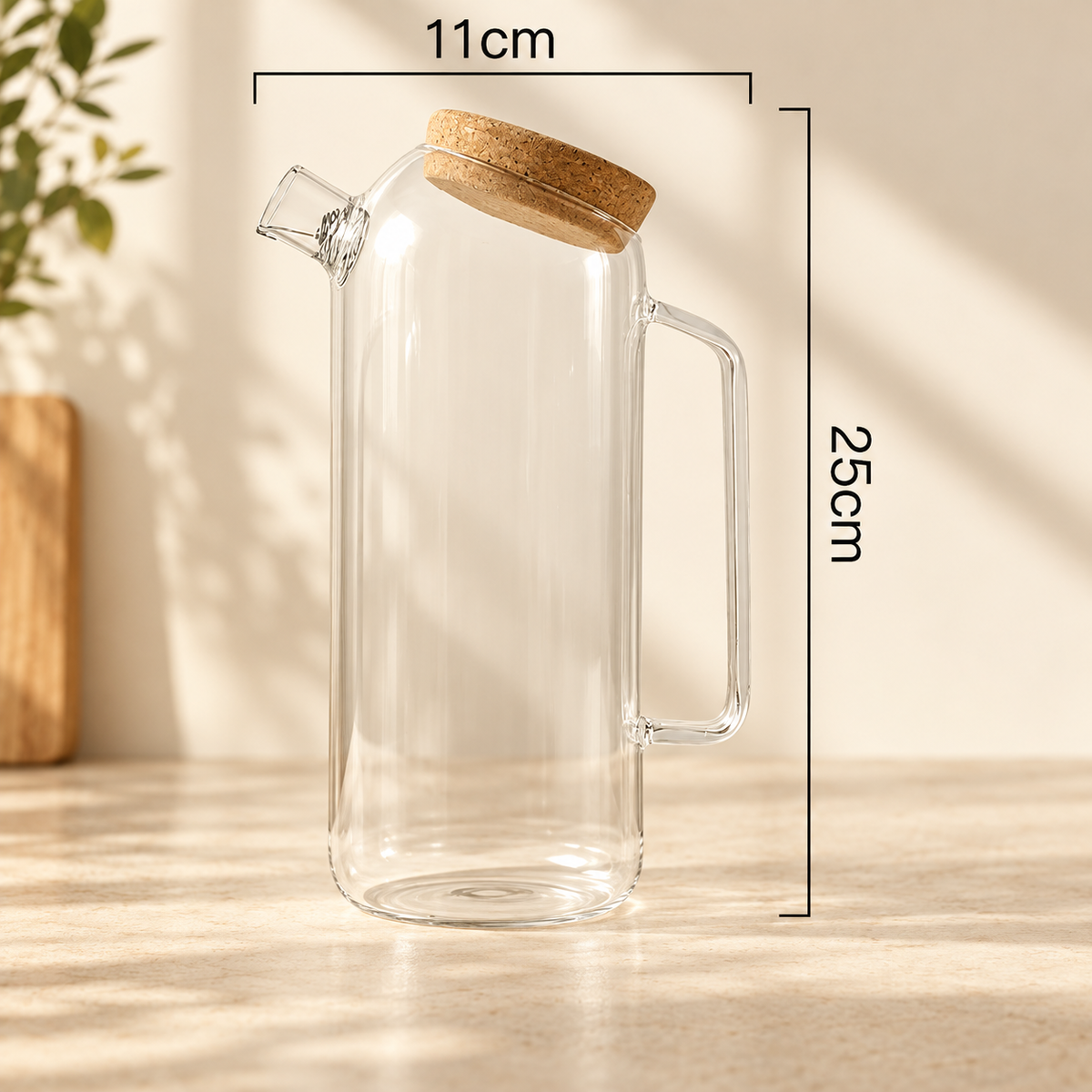 Slanted-Mouth Glass Pitcher with Cork Lid — image 6