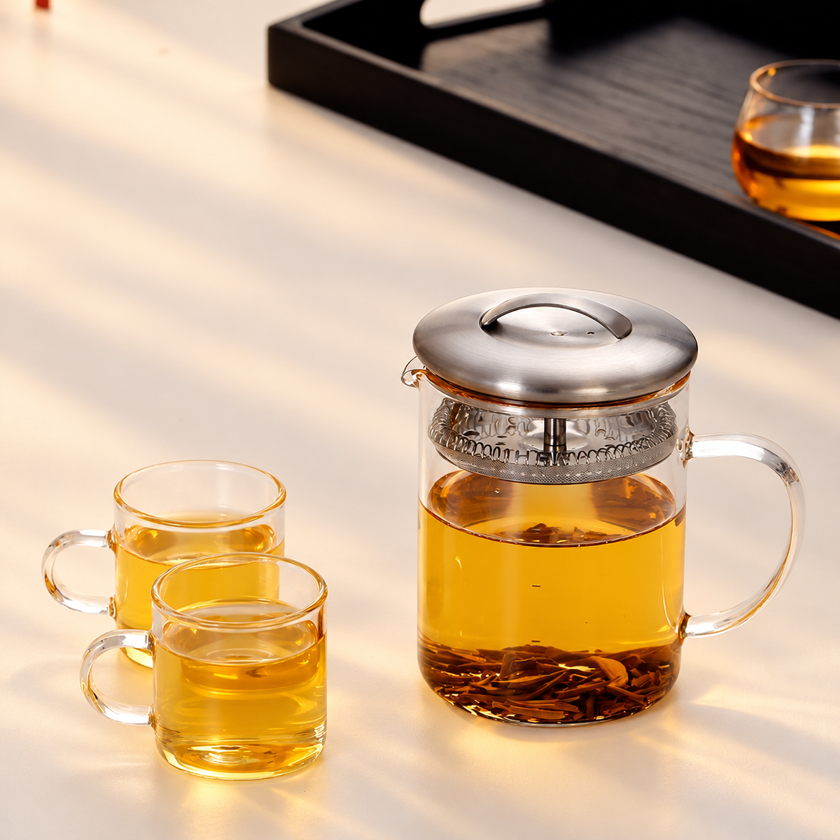 Glass Tea Pitcher with Silver Filter Lid — image 3