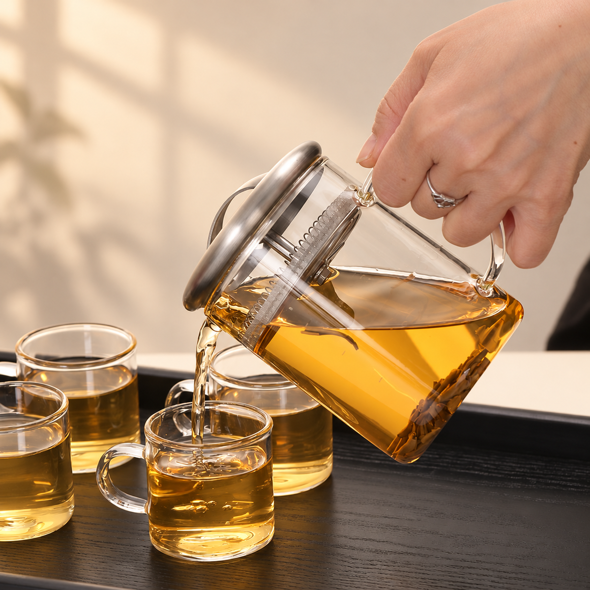 Glass Tea Pitcher with Silver Filter Lid — image 4