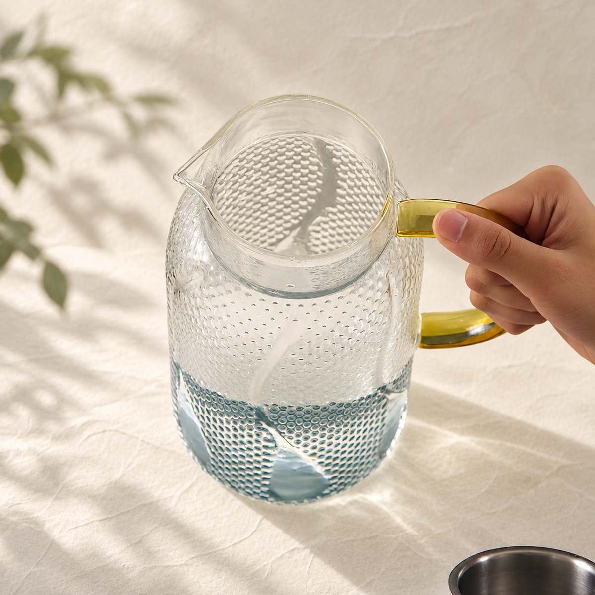 Dot-Textured Glass Pitcher with Gold-Tone Handle — image 3